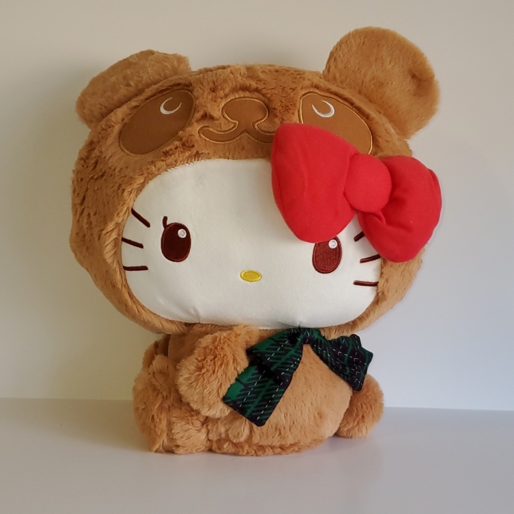 Hello Kitty Plush in Bear Outfit with Red Bow